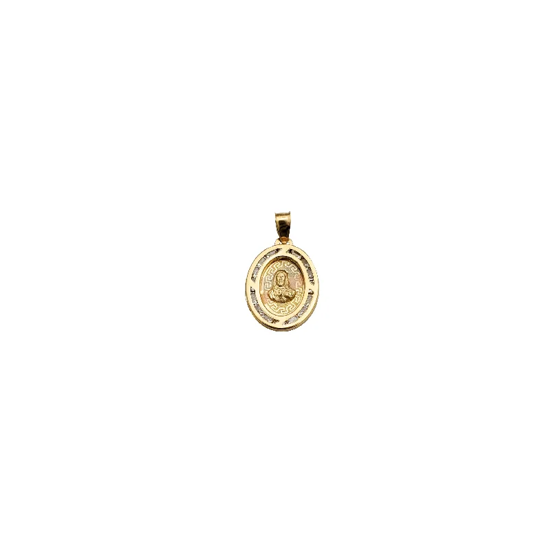 Tricolor Oval Shape Jesus CZ Pendant (14K)