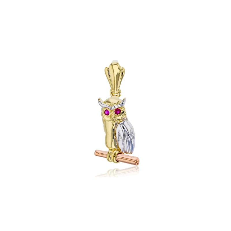 Tricolor Owl Pendant (14K)