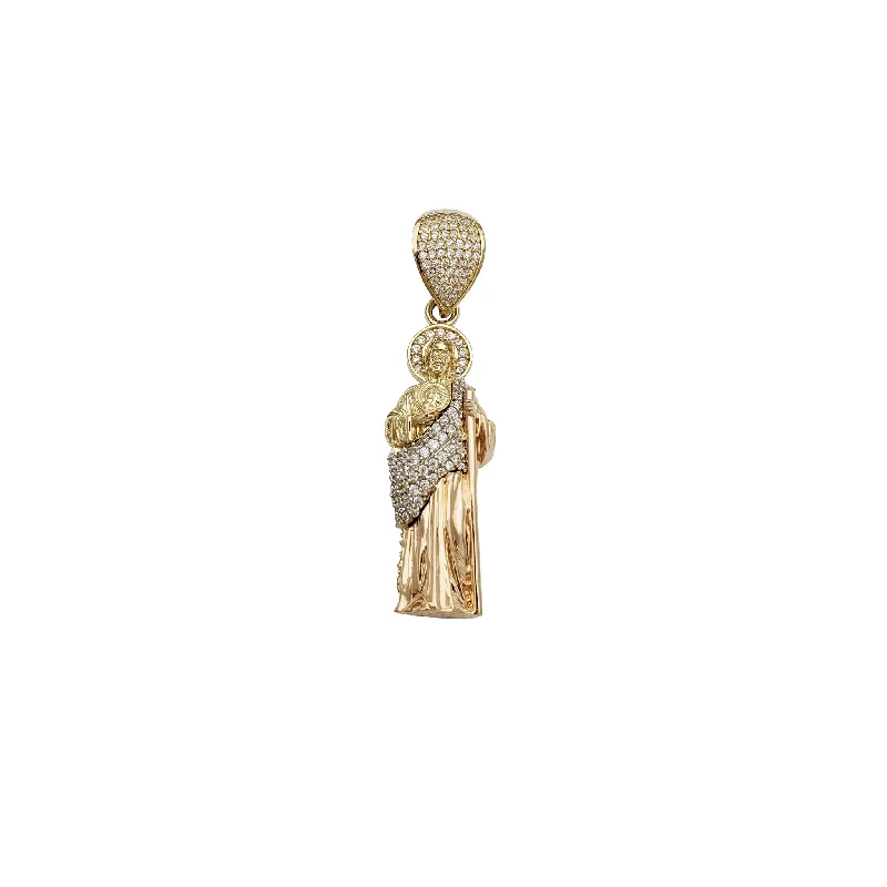 Two-Tone 3D Saint Jude CZ Pendant (14K)