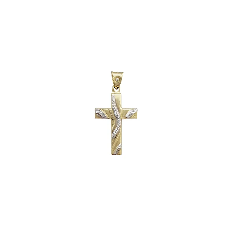 Two-Tone Wispy Cross Pendant (14K)