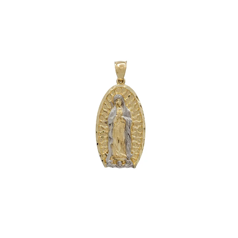 Two-Tone Diamond-cut Halo Virgin Mary Pendant (14K)