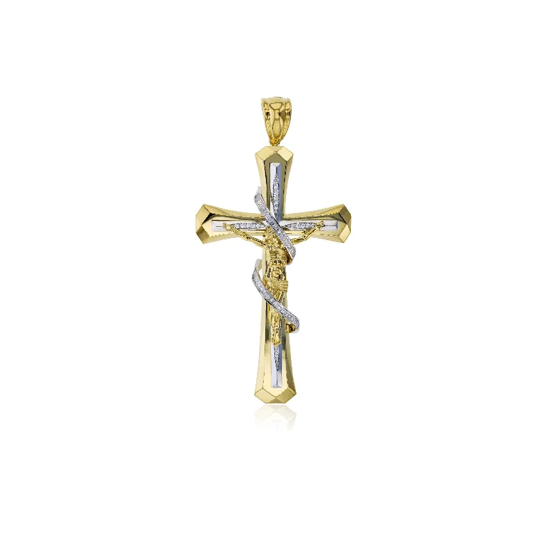 Two-tone Jesus Cross Pendant (14K)