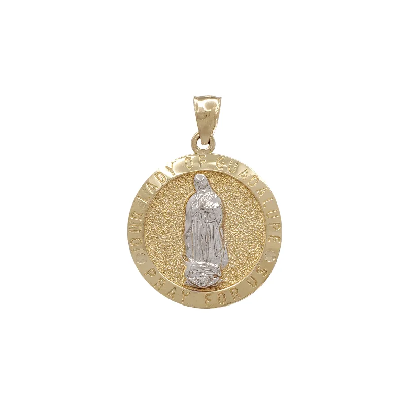 Two-Tone Our Lady Guadalupe Pray for Us Round Pendant (14K)