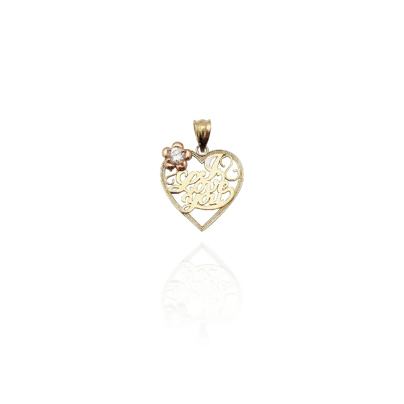 Two-Tone Outlined "Love You" Heart CZ Pendant (14K)