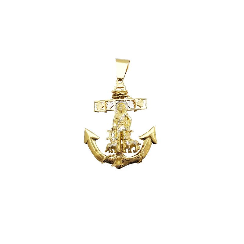 Two-tone Saint Lazarus Anchor Pendant (14K)