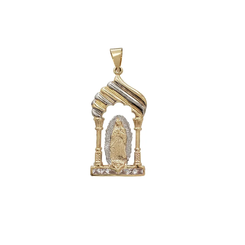 Two-Tone Shrine Halo Virgin Mary Pendant (14K)