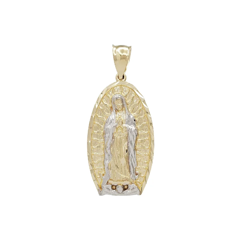 Two-Tone Textured Halo Virgin Mary Pendant (14K)