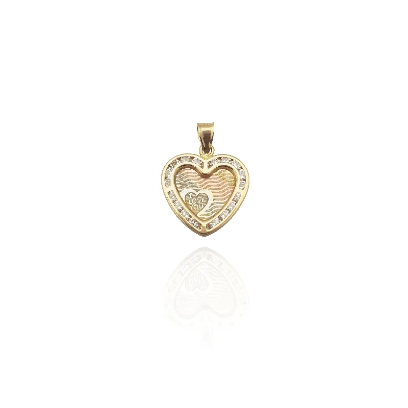 "I Love You" Crest Imprint Heart Pendant (14K)