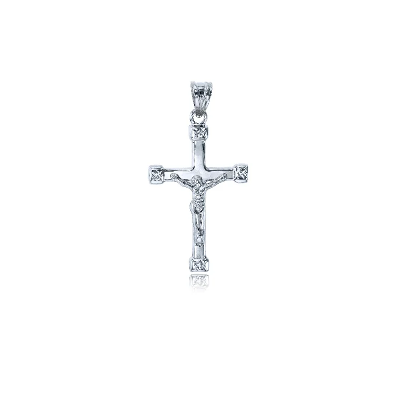 White Gold Polished Crucifix Cross Pendant (14K)