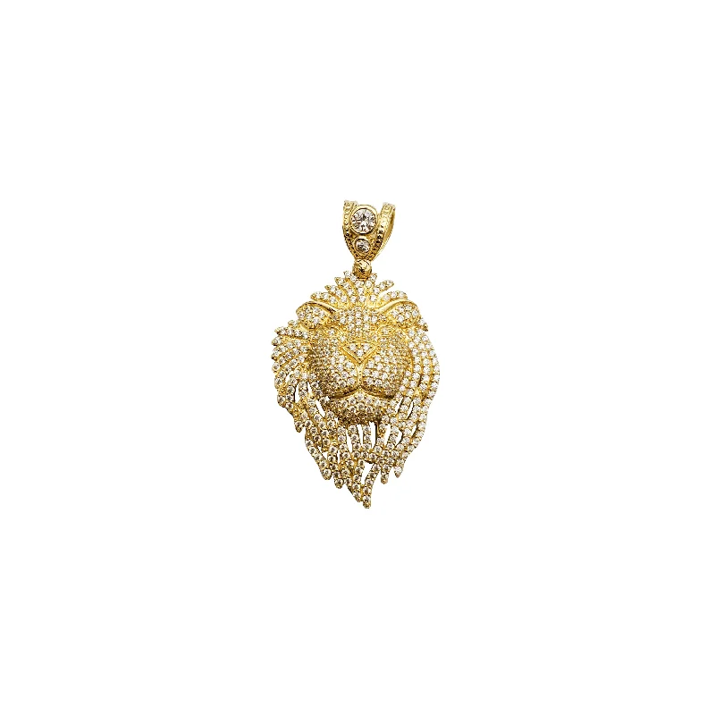 Yellow Gold CZ Lion Head Pendant (14K)