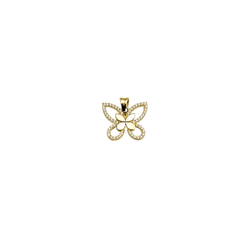 Yellow Gold CZ Open Burtterfly Pendant (14K)