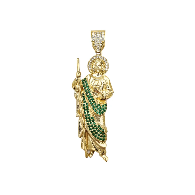 Yellow Gold Saint Jude CZ Green Stone Pendant (14K)