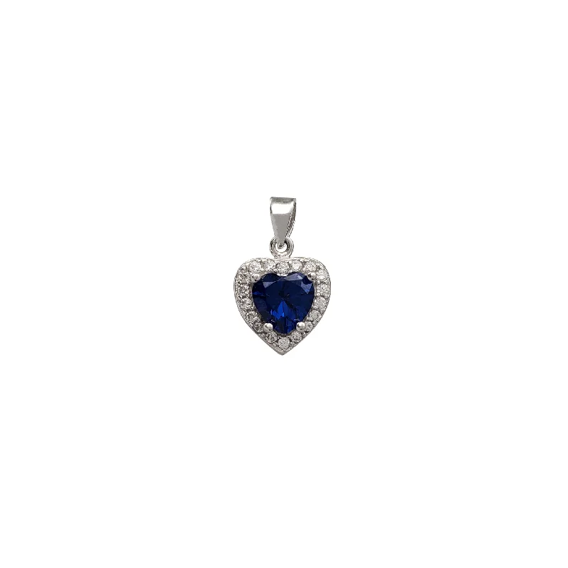 Zirconia Blue Halo Heart Pendant (Silver)