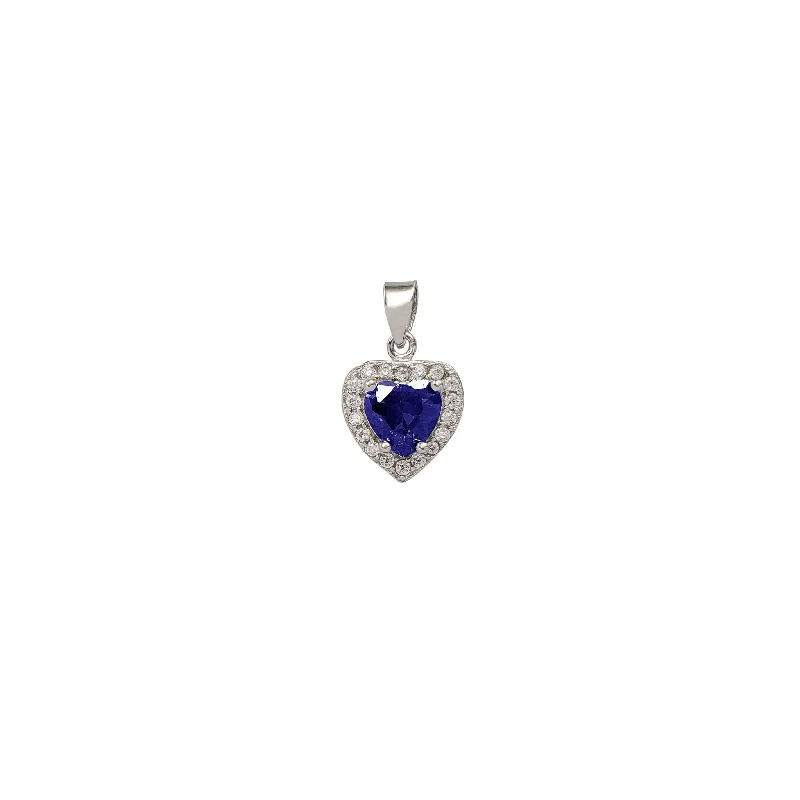 Zirconia Color Stone Halo Heart Pendant (Silver)