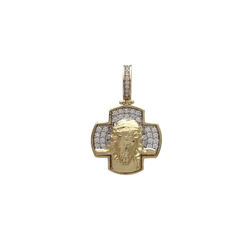 Zirconia Cross Jesus Head Pendant (14K)