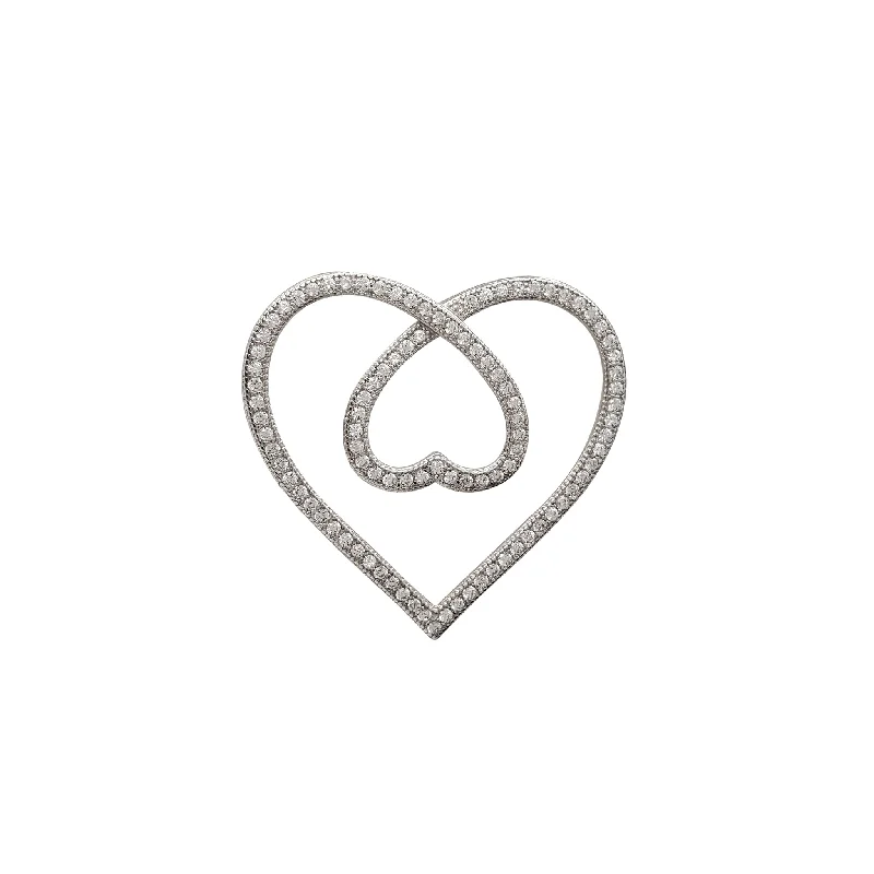 Zirconia Milgrain Double Heart Pendant (Silver)