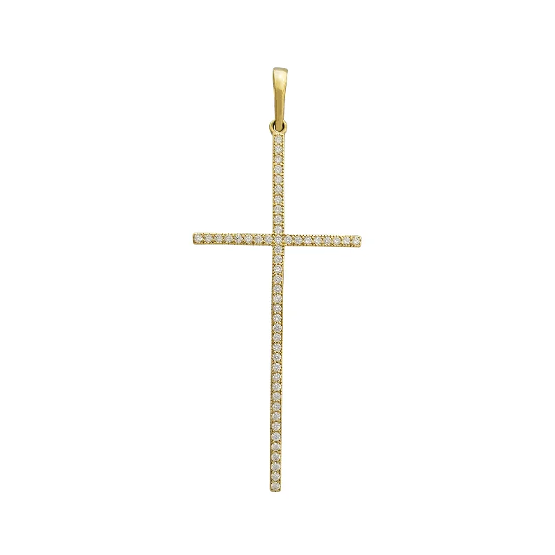 Zirconia Pave Thin Cross Pendant (14K)